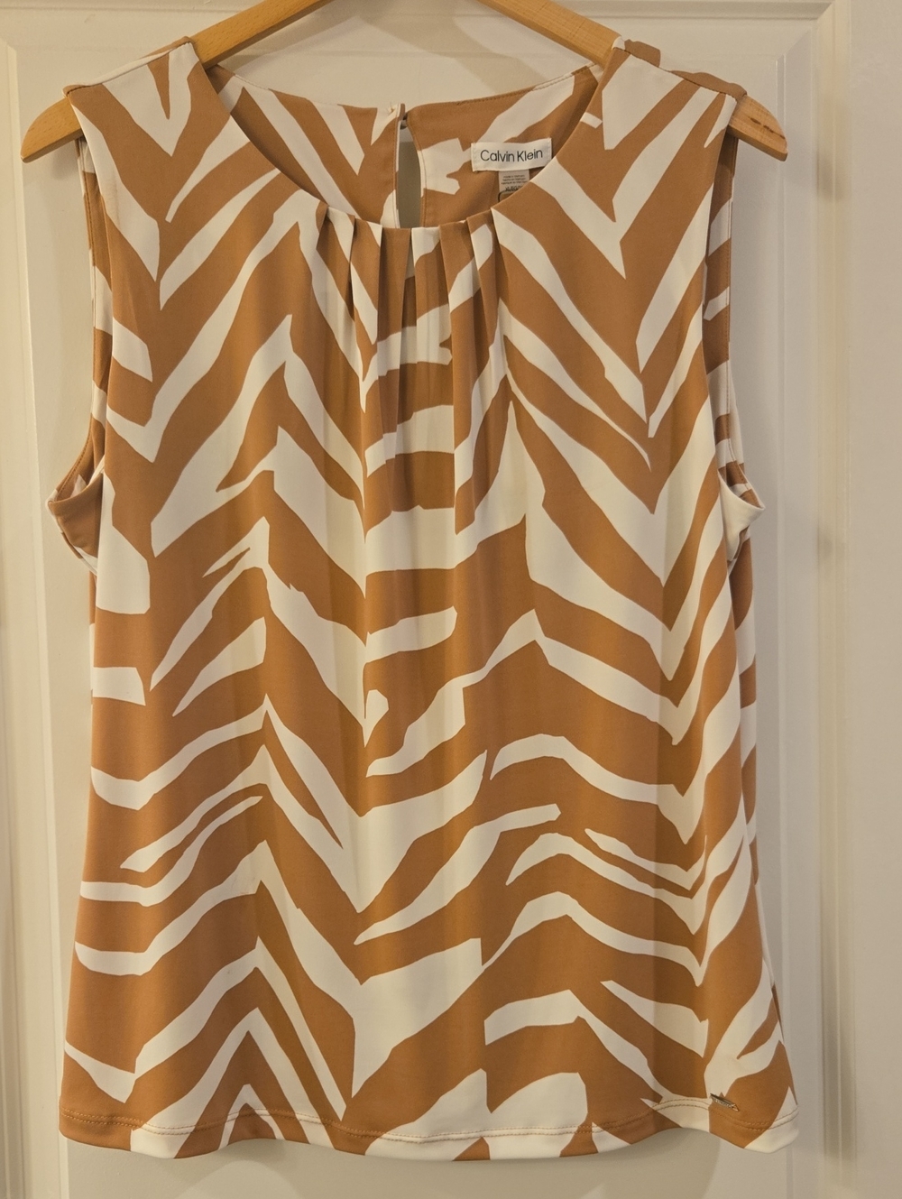 Calvin Klein Sleeveless Zebra-Print Top in Tan & White